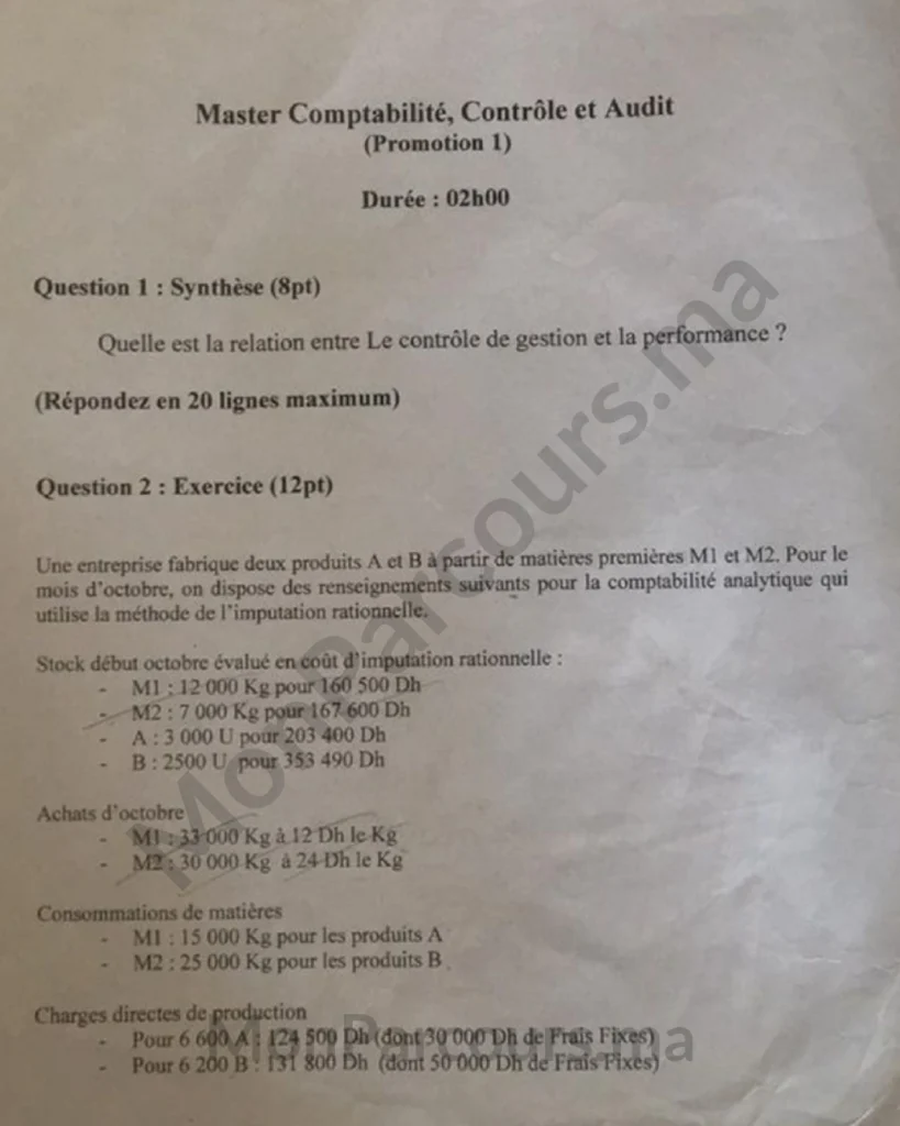 Exemple Concours Master CCA FSJES Marrakech 2019/2020