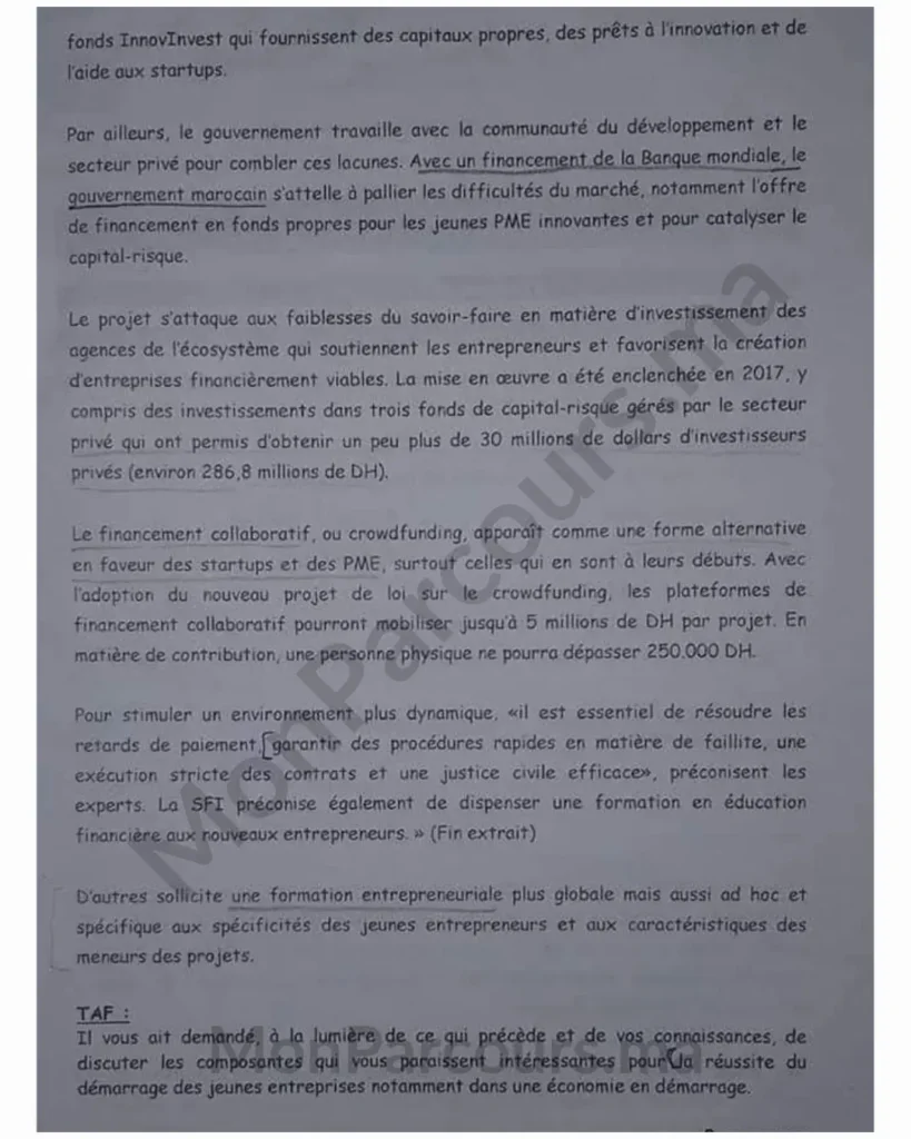 Exemple Concours Master Entrepreneuriat, innovation et création des Start up FSJES Marrakech 2019/2020 2 Exemple Concours Master Entrepreneuriat, innovation et création des Start up FSJES Marrakech 2019/2020