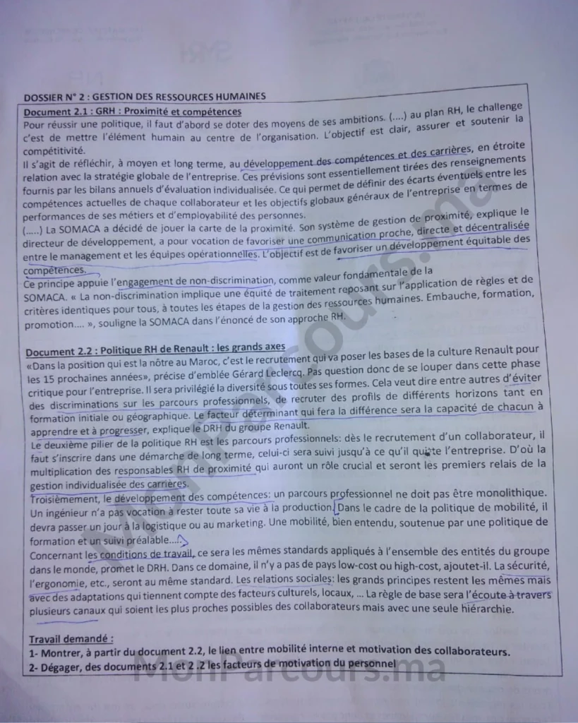 Exemple Concours Master SMRH FSJES Marrakech 2023/2024 2 Exemple Concours Master SMRH FSJES Marrakech 2023/2024
