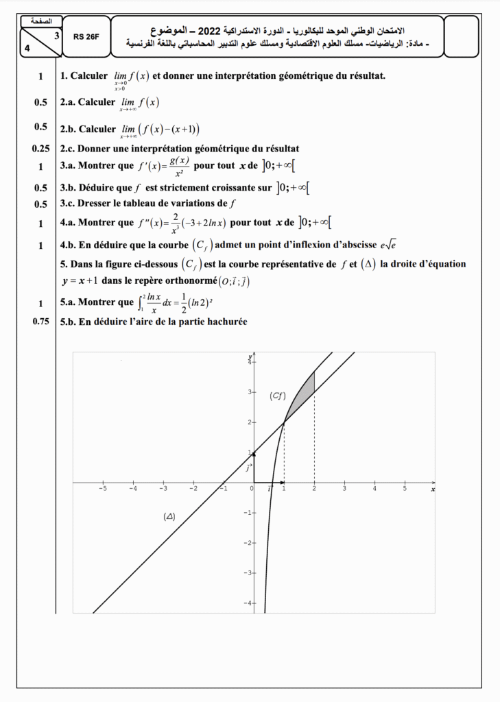 الامتحان الوطني الموحد بكالوريا 2022 الرياضيات – مسلك العلوم الاقتصادية وعلوم التدبير المحاسباتي مع التصحيح