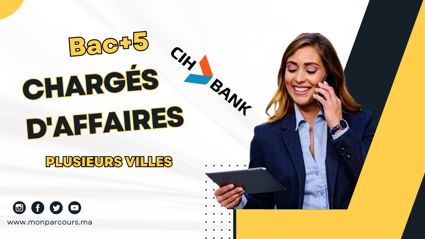 CIH Bank Maroc : Offre d'emploi pour des Chargés d'Affaires dans Plusieurs Villes Bac+5