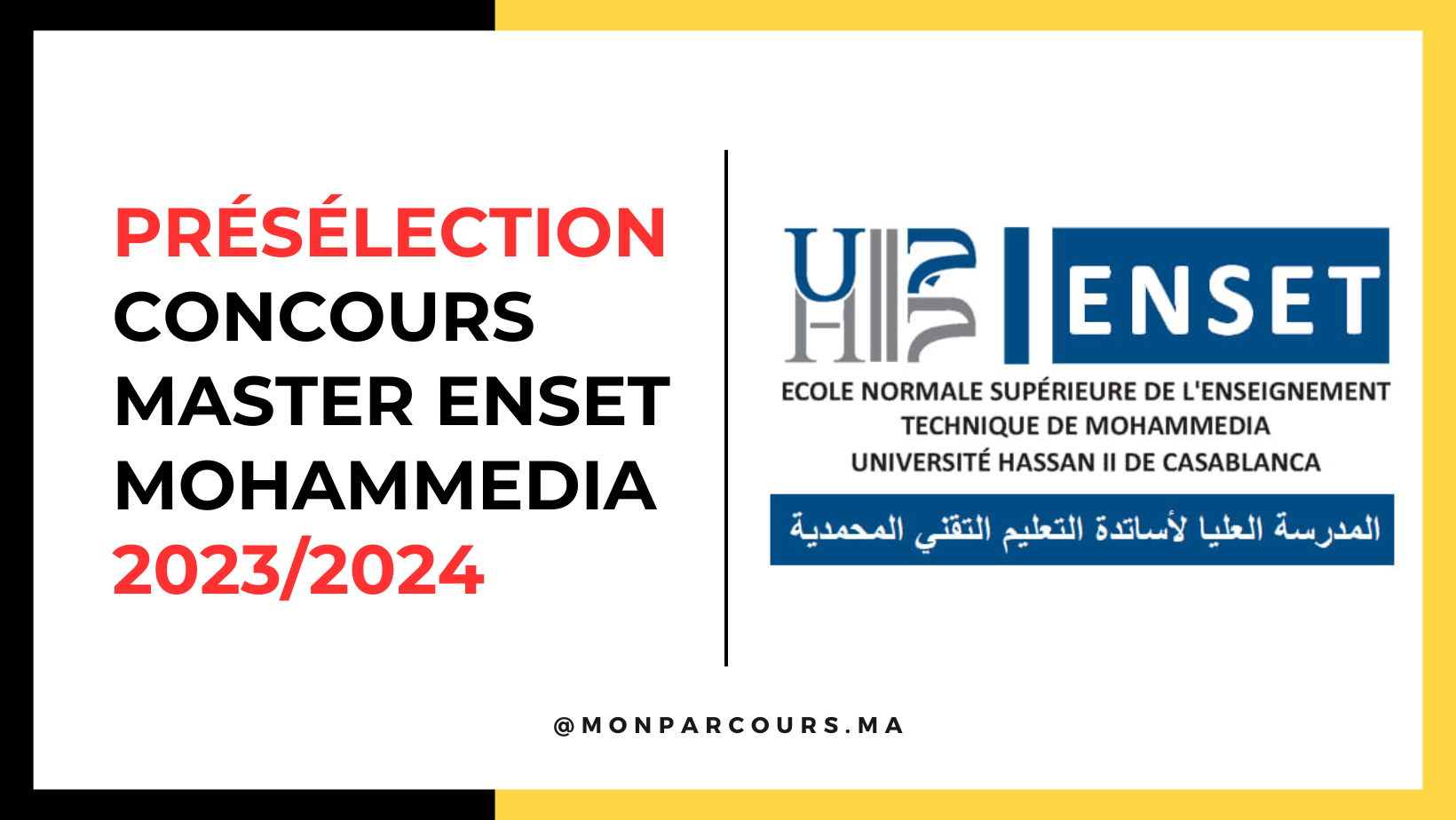 Présélection Concours Master ENSET Mohammedia 2023/2024